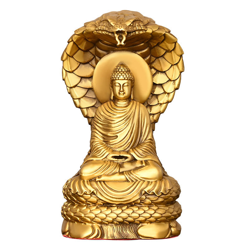 Buddha Stones Buddha Shakyamuni Snake Figurine Serenity Copper Statue Home Offering Decoration