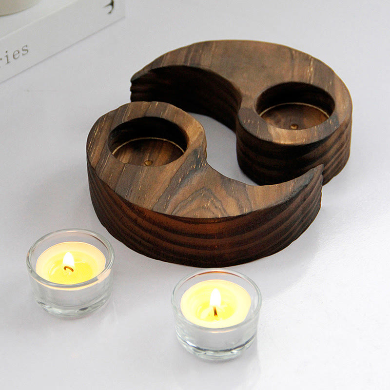 Yin Yang Wood Candle Holder Meditation Rituals Use Items