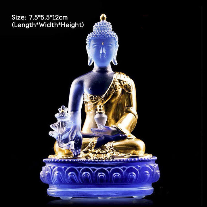 Medicine Buddha Handmade Liuli Crystal Art Piece Compassion Statue Home Office Offering Decoration