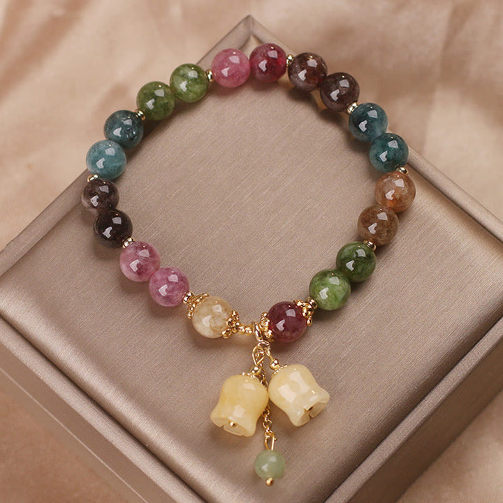 Buddha Stones Natural Colorful Tourmaline Flower Bead Love Bracelet