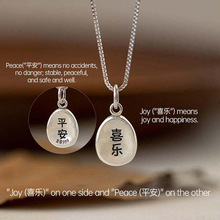 Buddha Stones 999 Sterling Silver Peace And Joy Fu Character Luck Fortune 925 Sterling Silver Chain Necklace Pendant