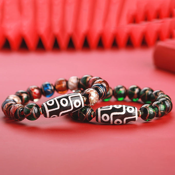 Buddha Stones Tibetan Nine-Eye Dzi Bead Three-eyed Dzi Bead Liuli Glass Bead Wealth Bracelet