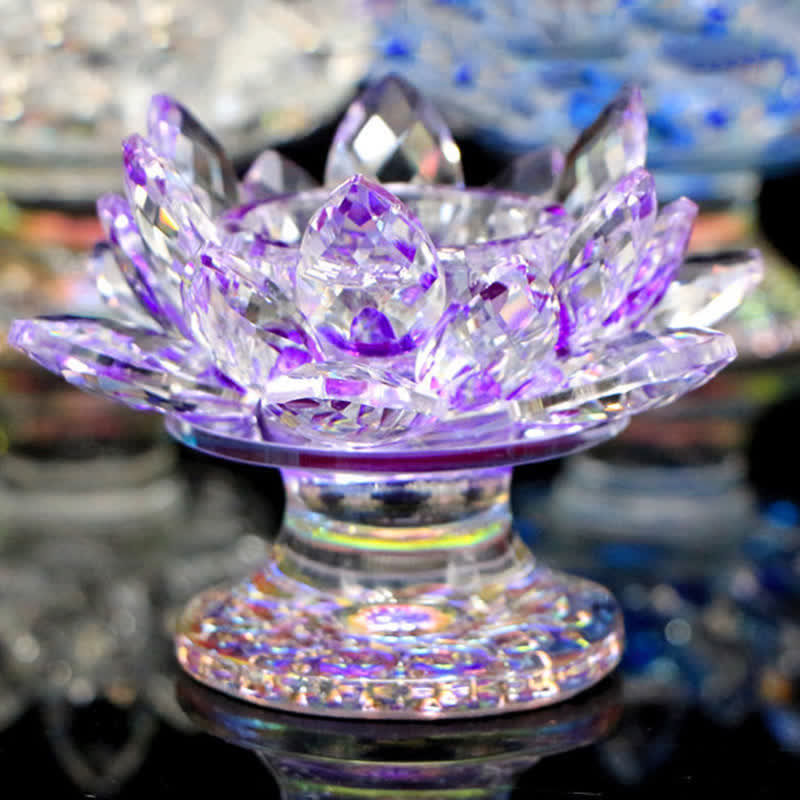 Lotus Flower Crystal Candle Holder Home Office Offering Decoration