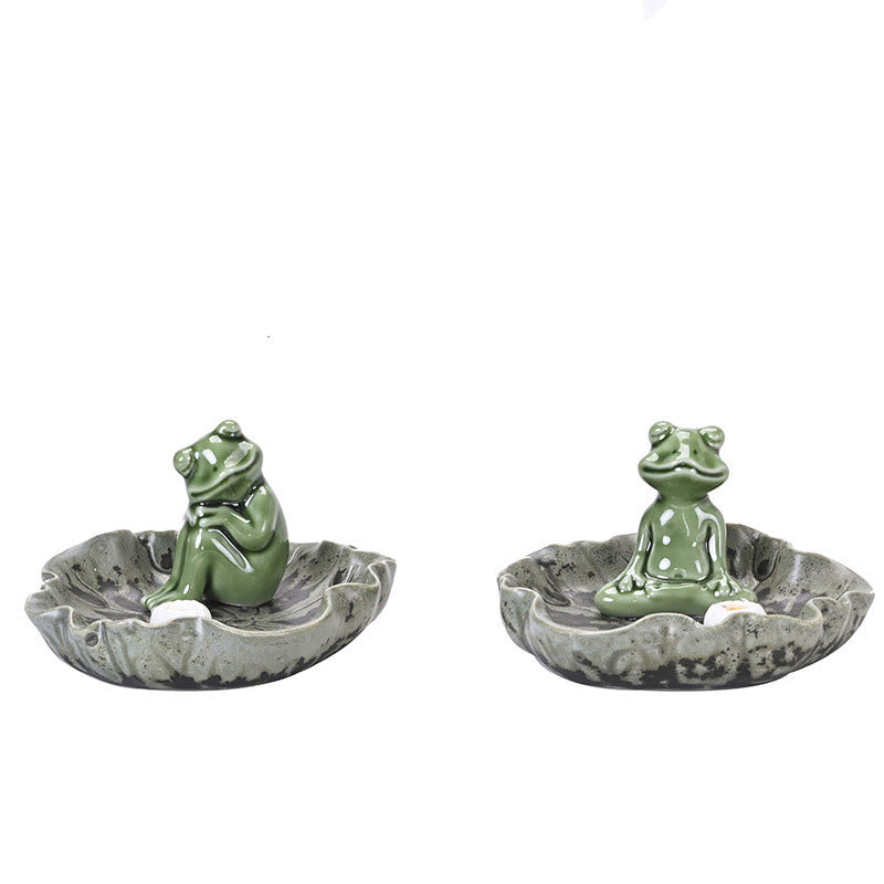 Buddha Stones Leaf Meditation Frog Pattern Healing Ceramic Incense Burner Decoration