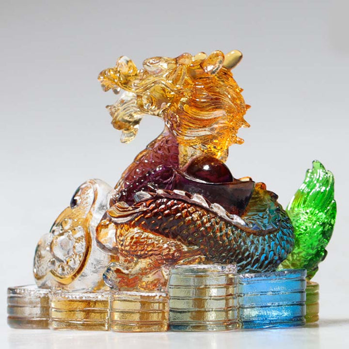 Buddha Stones Year of the Dragon Handmade 12 Chinese Zodiac Liuli Crystal Art Piece Protection Home Office Decoration