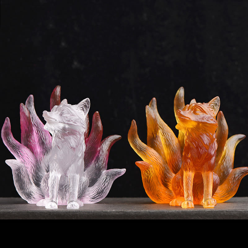 Buddha Stones Small Nine Tailed Fox Success Strength Home Figurine Decoration