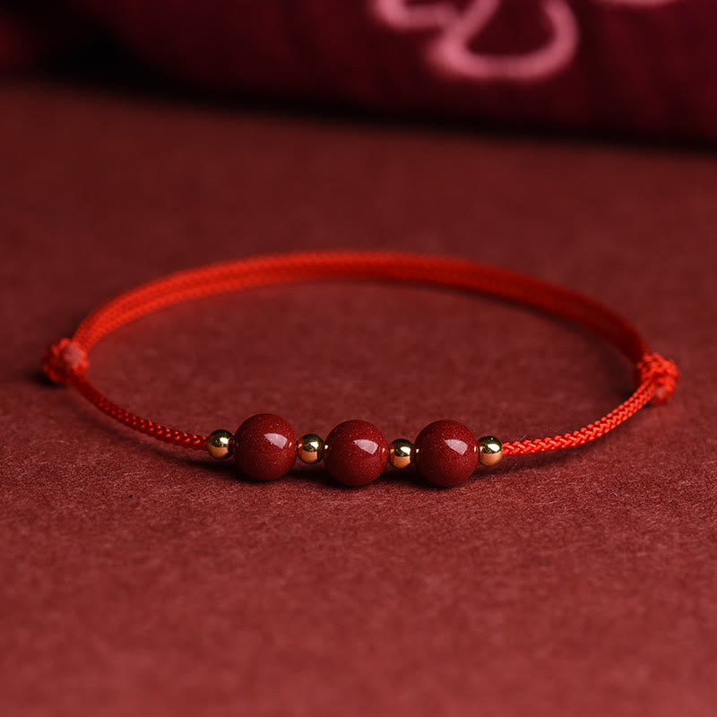 Buddha Stones Natural Lucky Cinnabar Bead Blessing String Bracelet Anklet