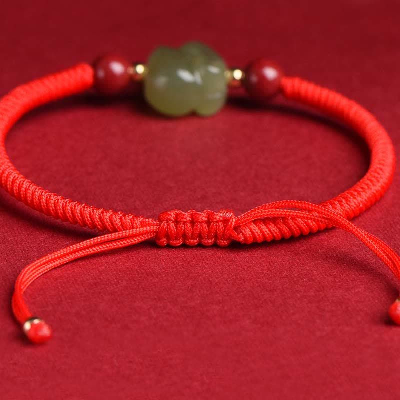 Year of the Rabbit Hetian Jade Bunny Cinnabar Beaded Abundance String Bracelet