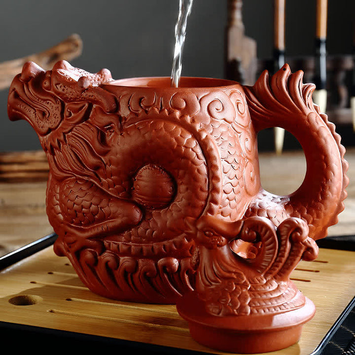 Vintage Dragon Phoenix Ceramic Teapot