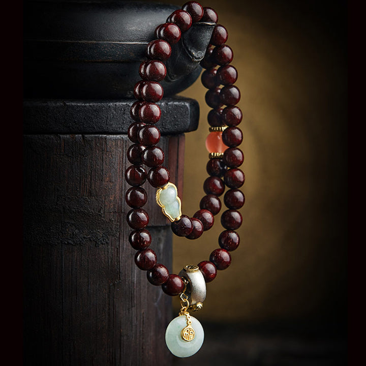 Buddha Stones Chinese Zodiac Natal Buddha Small Leaf Red Sandalwood Jade Red Agate PiXiu Sooth Bracelet