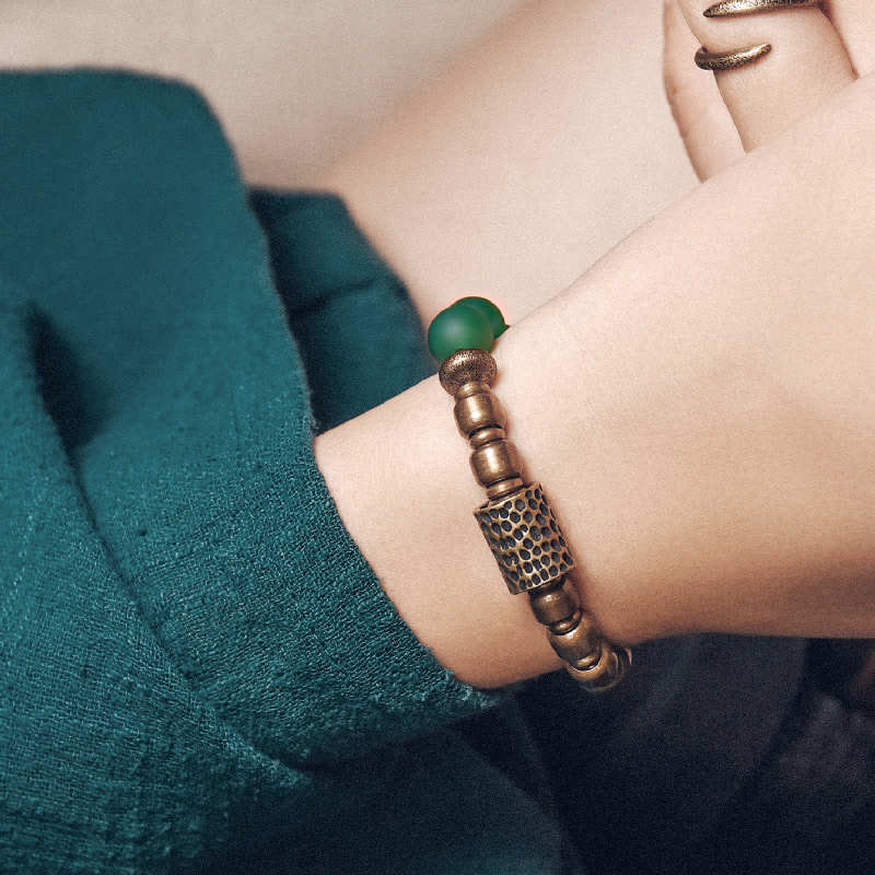 Tibetan Red Agate Green Agate Copper Confidence Fortune Bracelet