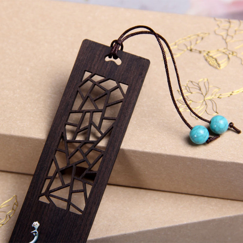 Buddha Stones Blue Peacock Ebony Wood Bookmarks With Gift Box