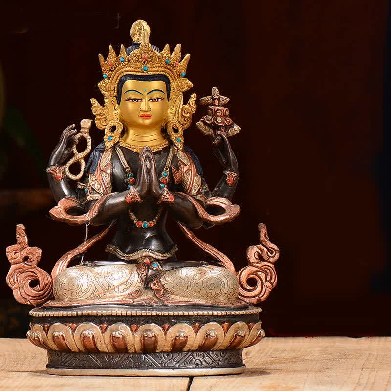 Bodhisattva Chenrezig Four-armed Avalokitesvara Protection Copper Statue Decoration