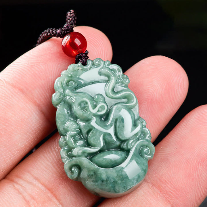 Buddha Stones Natural Jade 12 Chinese Zodiac Prosperity Necklace Pendant