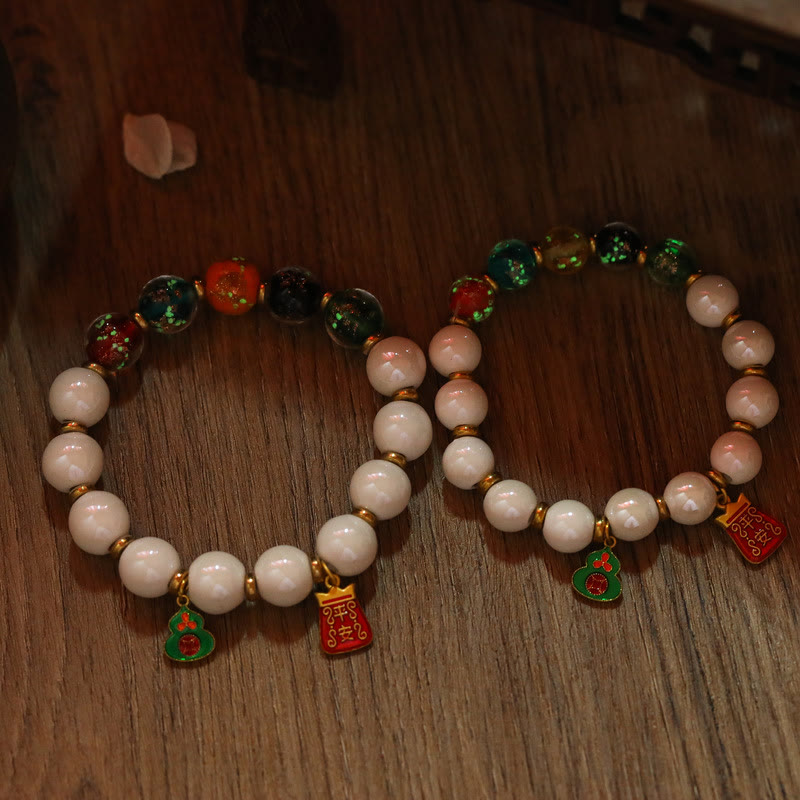 Buddha Stones Tibetan Incense Ash Porcelain Luminous Fluorescent Liuli Glass Bead Gourd Copper Coin Charm Peace Bracelet