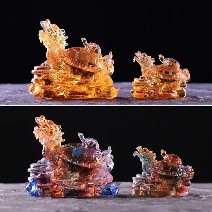 Buddha Stones Feng Shui Dragon Turtle Coins Handmade Liuli Crystal Luck Art Piece Home Office Decoration