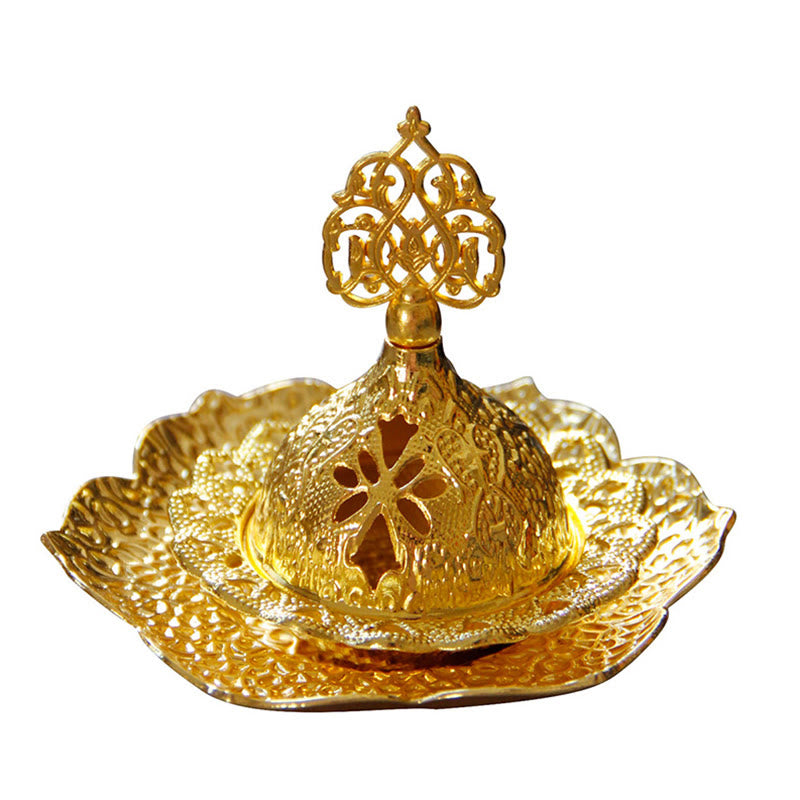 Gold Leaf Coaster Spiritual Mini Alloy Metal Incense Burner