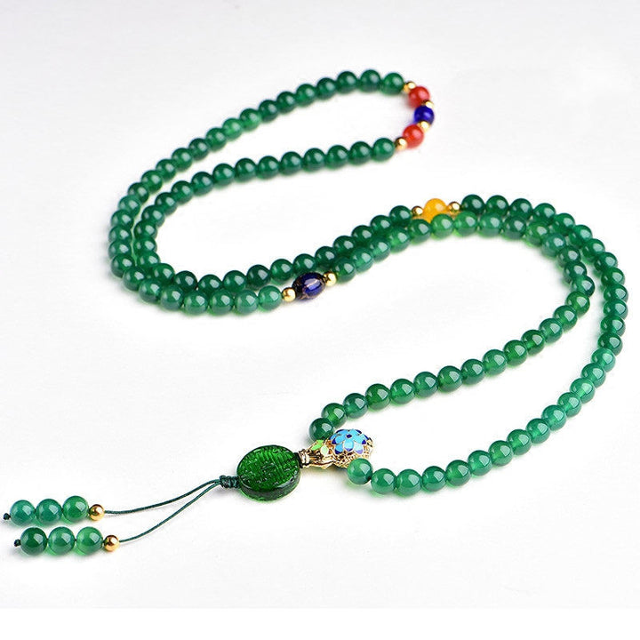 108 Mala Beads Natural Green Agate Power Support Bracelet