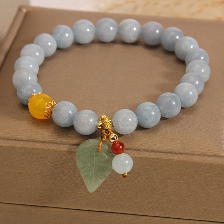 Buddha Stones Aquamarine Jade Leaf Healing Charm Bracelet