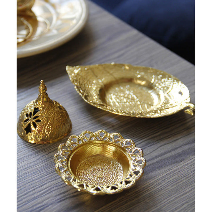 Tibetan Gold Mini Leaf Coaster Meditation Incense Burner