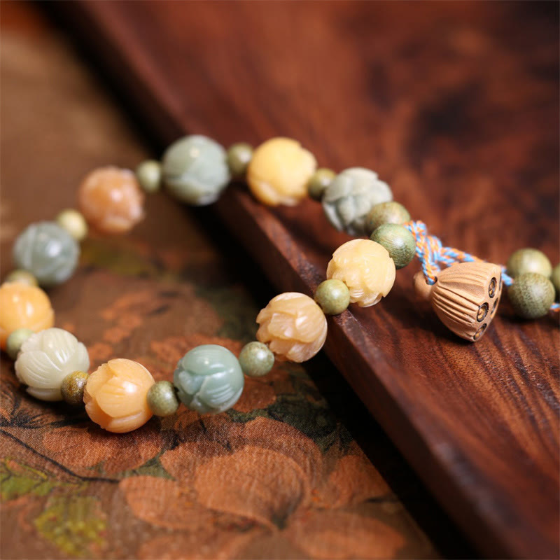 Buddha Stones Bodhi Seed Lotus Green Sandalwood Wisdom Harmony Bracelet