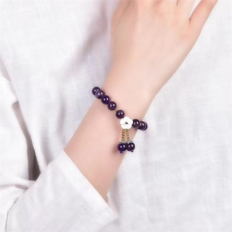 Buddha Stones Natural Amethyst Crystal Flower Spiritual Healing Bracelet