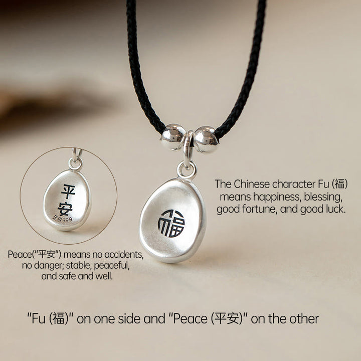 Buddha Stones 999 Sterling Silver Peace And Joy Fu Character Luck Fortune 925 Sterling Silver Chain Necklace Pendant