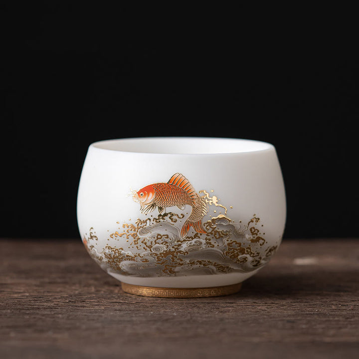 Buddha Stones Phoenix Dragon Lotus Deer Ancient Building Koi Fish Ceramic Teacup Kung Fu Tea Cups