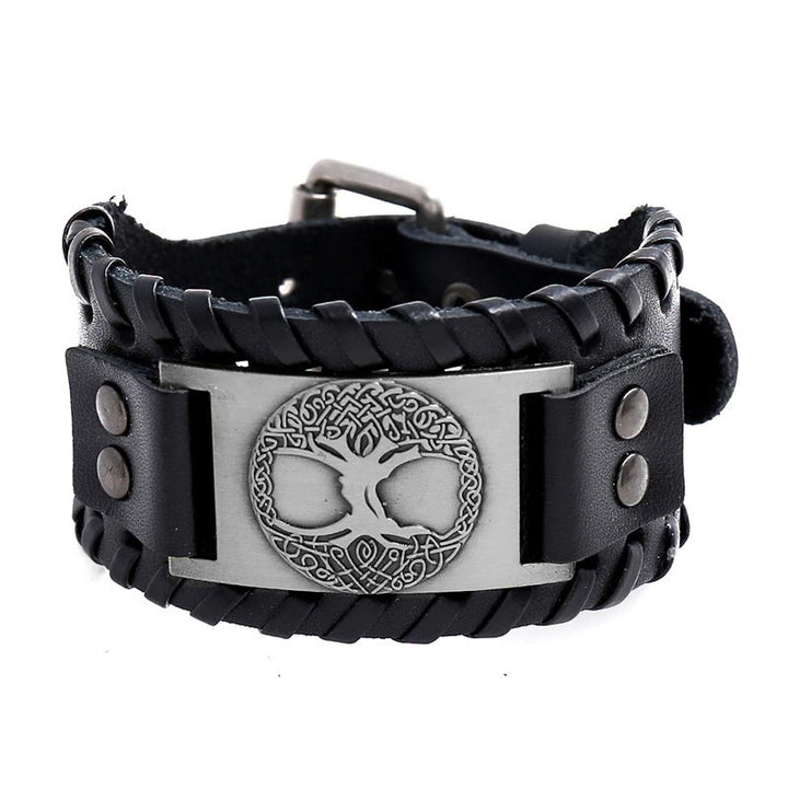 Buddha Stones Lucky Tree Of Life Balance Leather Bracelet