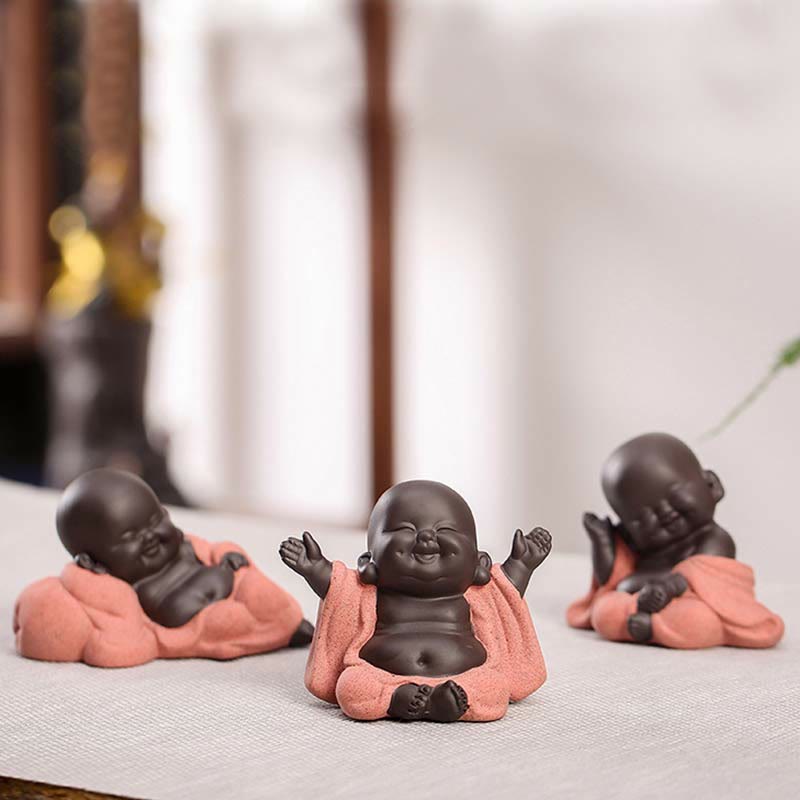 Buddha Stones Always Smiling Laughing Buddha Wealth Luck Purple Clay Maitreya Statue Decoration