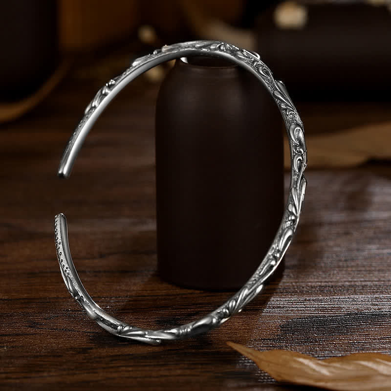 925 Sterling Silver Handmade Vines Engraved Protection Bracelet Bangle