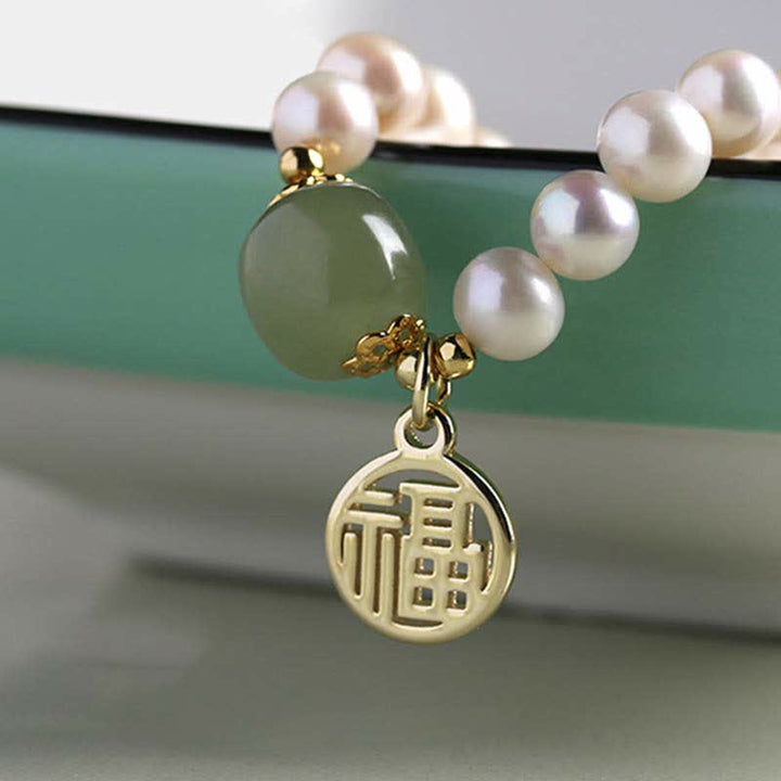 Buddha Stones Natural Pearl Hetian Jade Happiness Healing Bead Bracelet