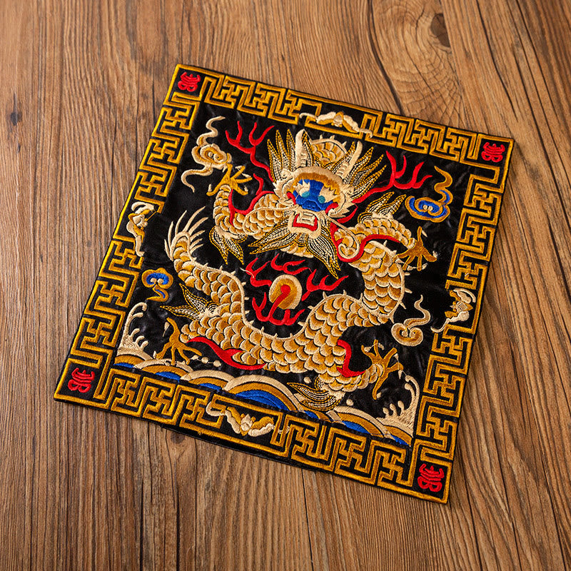 Buddha Stones Phoenix Dragon Kirin Embroidery Cup Mat Pad Tea Cup Coaster Kung Fu Tea Mat