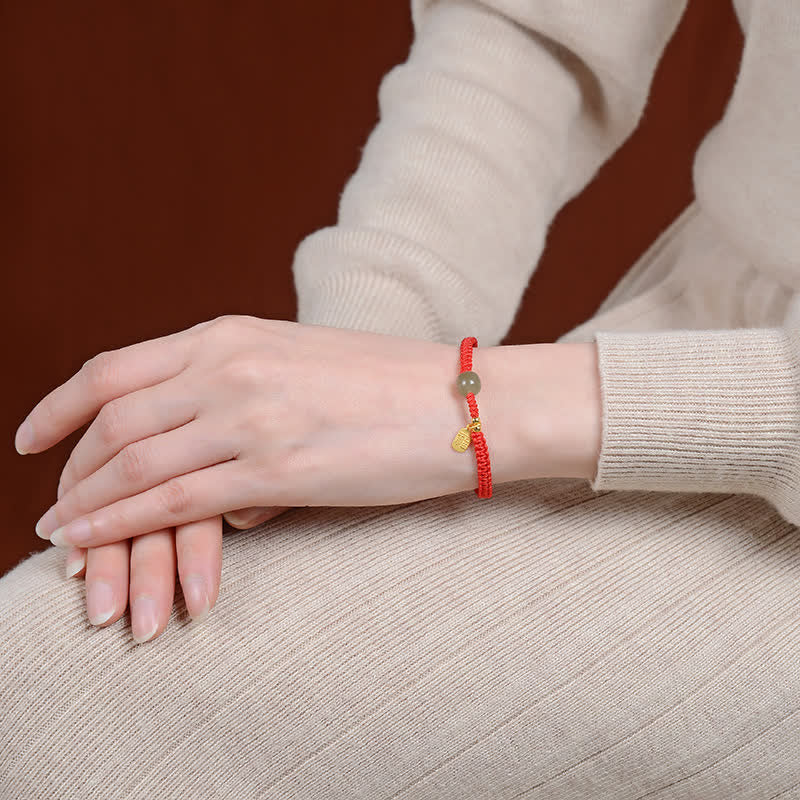 Buddha Stones 925 Sterling Silver Hetian Jade Blessing Wealth Red String Bracelet