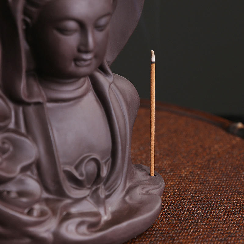 Buddha Stones Tibetan Avalokitesvara Buddha Lotus Healing Backflow Smoke Fountain Incense Burner