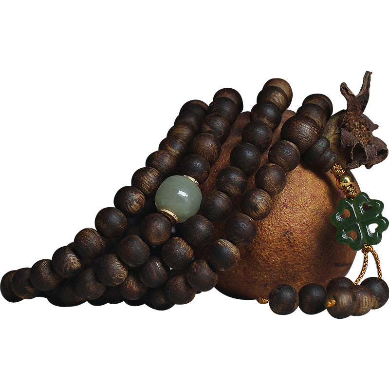 108 Mala Beads Nha Trang Bai Qinan Agarwood Jade 999 Gold Peace Bracelet (Only one in stock)