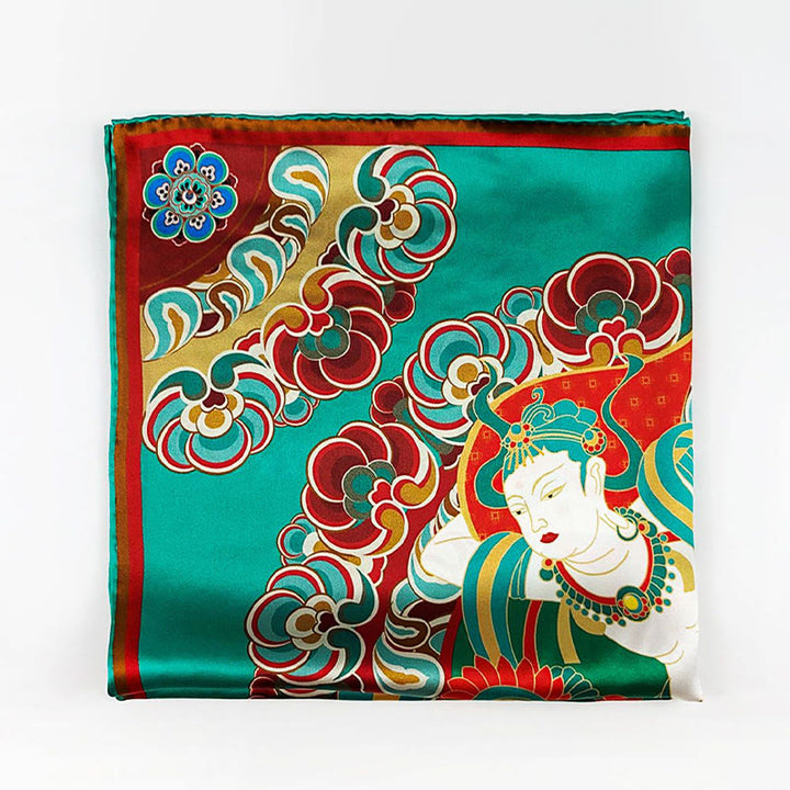 Buddha Stones Dunhuang Rebound Pipa Flying Frescoes 100% Mulberry Silk Scarf Premium Grade 6A Dunhuang Shawl