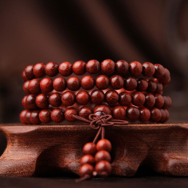 Buddha Stones Tibetan Small Leaf Red Sandalwood 108 Beads Mala Meditation Bracelet