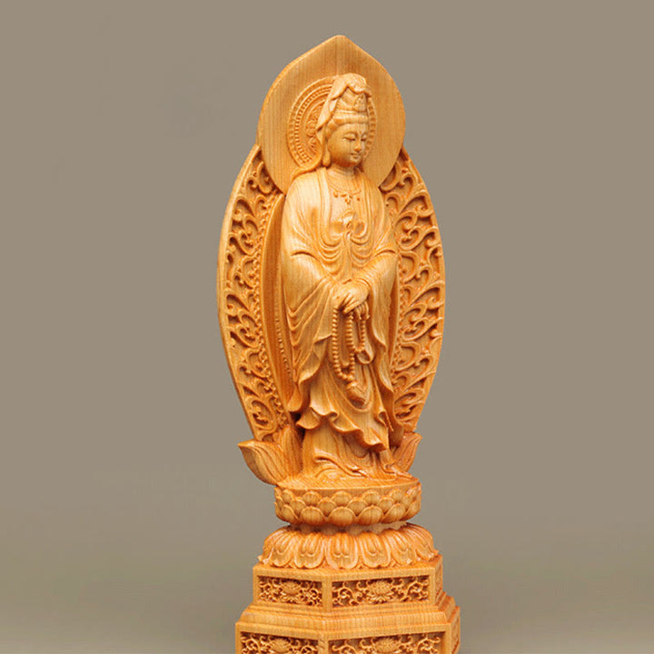 Buddha Stones Handmade Thuja Sutchuenensis Wood Kwan Yin Avalokitesvara Prosperity Decoration