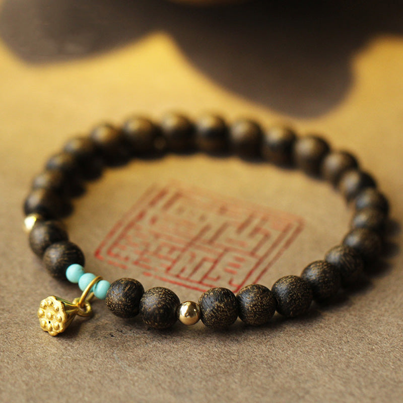 Buddha Stones Agarwood Lotus Strength Bracelet