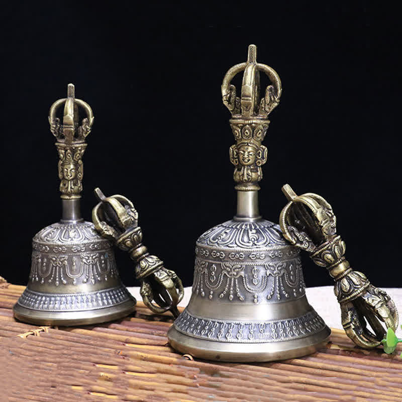 Tibetan Meditation Bell and Vajra Dorje Copper Enlightenment Decoration Set