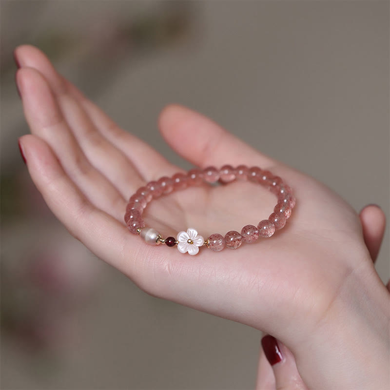 Buddha Stones Strawberry Quartz Peach Blossom Love Bracelet