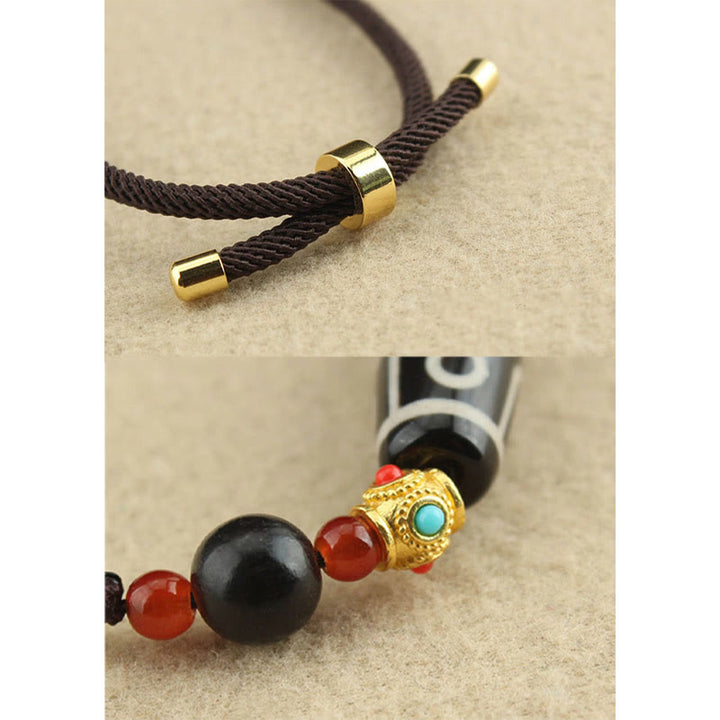 Buddha Stones Tibetan Nine-Eye Dzi Bead Protection Blessings String Necklace Pendant