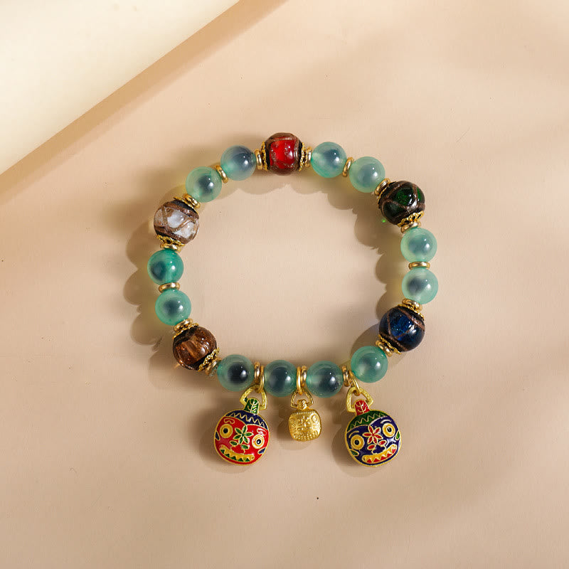 Buddha Stones Colorful Candy Agate Gold Swallowing Beast Family Liuli Glass Bead Strength Bracelet