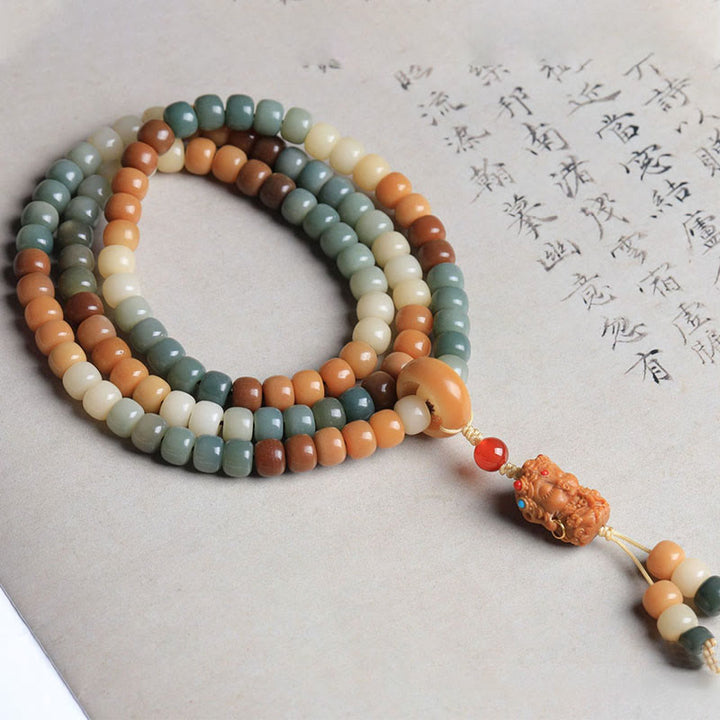 Buddha Stones 108 Mala Beads Gradient Bodhi Seed Green Tara Buddha Engraved Peace Harmony Bracelet