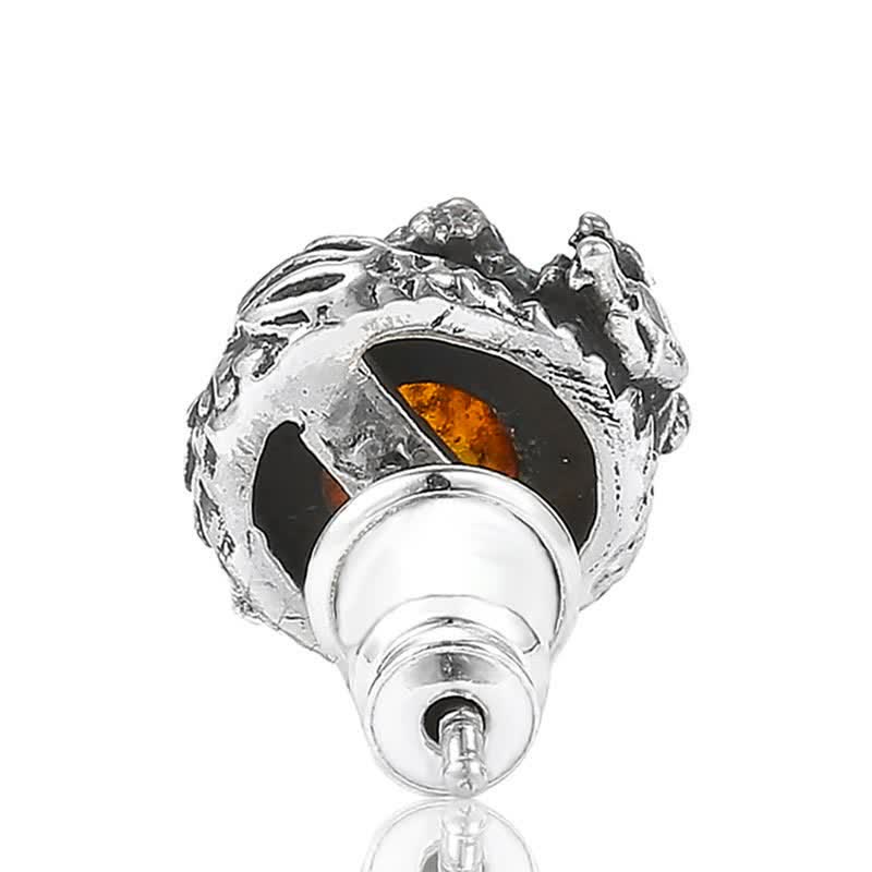 Buddha Stones 925 Sterling Silver Natural Amber Dragon Success Protection Stud Earring