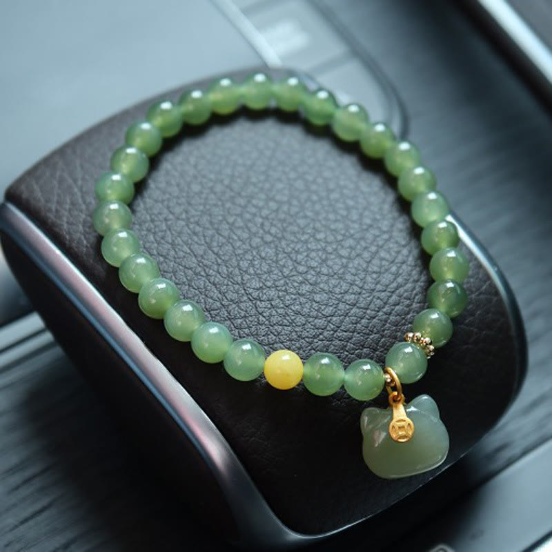 Buddha Stones 925 Sterling Silver Plated Gold Natural Hetian Jade Bead Gourd Lotus Bamboo Fu Character Luck Bracelet