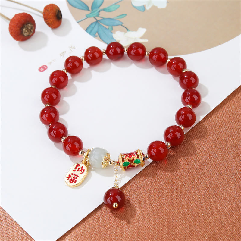 Natural Red Agate Jade Confidence Fortune Blessing Charm Bracelet