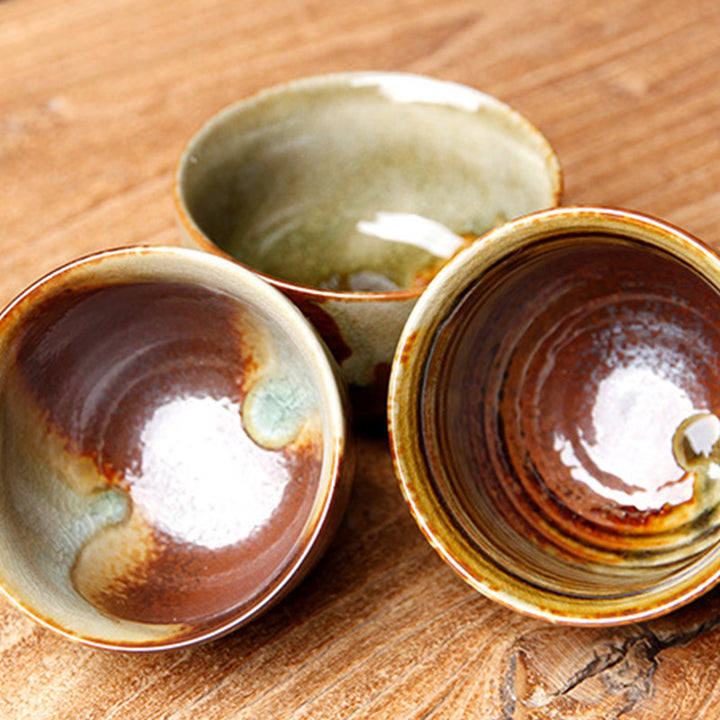 Buddha Stones Vintage Brown Beige Kiln Change Ceramic Teacup Kung Fu Tea Cup Bowl