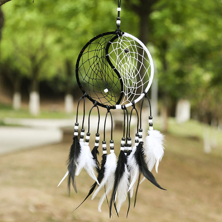 Yin Yang  Dream Catcher Circular Net with Feathers Balance Decoration